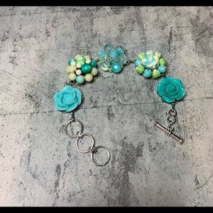 OOAK Vintage Earring Bracelet. Bridal/Bridesmaid Bracelet. Teal & Green Bracelet